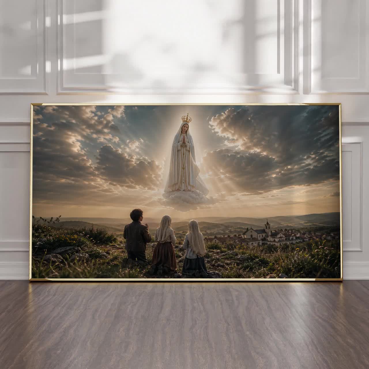 Crowned Our Lady of Fátima Frame TV Art Spiritual Devotional Scene